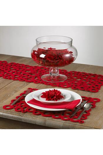 DİKEN STORE Red Runner Decorative Patterned Valentine's Dining Table Runner