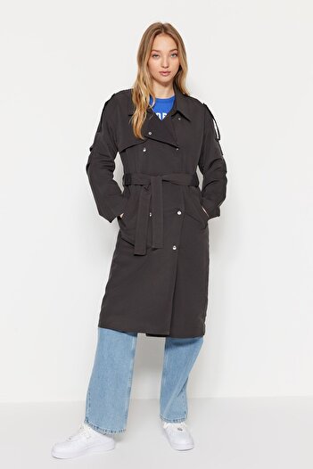 Trendyol Collection Антрацитовий тренчкот оверсайз кльош з застібкою Cıt Cıt TWOAW23TR00010