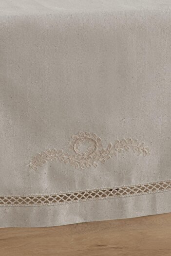 ÖDEL HOME Naturel Buldan Kumaşı Ara Dantelli Zarif Işlemeli 50x130 Cm Runner