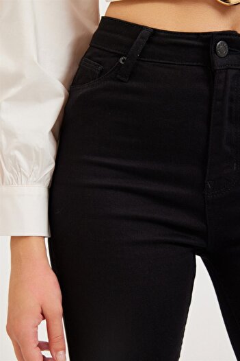 LİMABEL High Waist Black Flared Leg Jeans Lycra Flexible Denim Trousers
