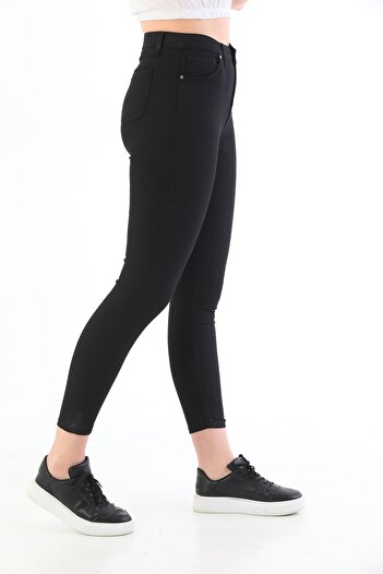 BİKELİFE Black Plus Size High Waist Lycra Gabardine Trousers