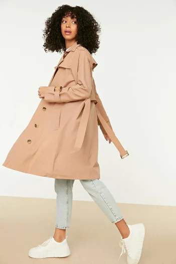 Trendyol Collection Velbloudí dlouhý klasický trenčkot