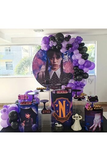 LOTUS PARTY 50 Pieces Wednesday Themed Balloon Chain ( Black - Lilac - Purple Balloon )