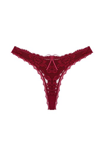 Zena Burgundy Front Lace Back Cotton String Women's Panties