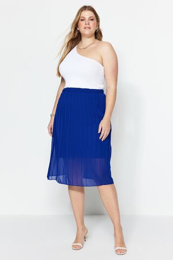 Trendyol Curve Blue Pleated Woven Skirt TBBSS23AZ00000