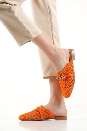 Artgoo Orange Ak Woman's Closed Front Straw Dowry Slippers