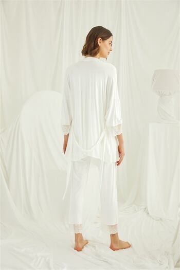 lohusahamile Ecru Lace Maternity Pajamas Set with Dressing Gown 18203
