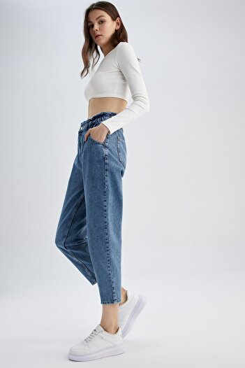 DeFacto Paperbag Short Leg Jean Ankle Length 100% Cotton Trousers