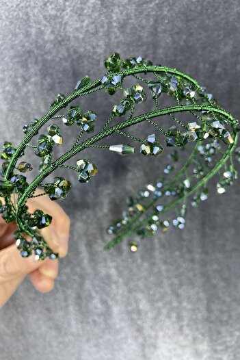 Hobigram New Season Bridal Accessory Green Crystal Stone Handmade Angel Model Henna and Bridal Crown – Other Hair