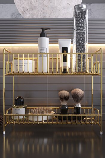boz concept home Πάγκος 2 επιπέδων Χρυσό Οργανωτής Κουζίνας Μπαχαρικά Μπάνιο Organizer Πάγκος