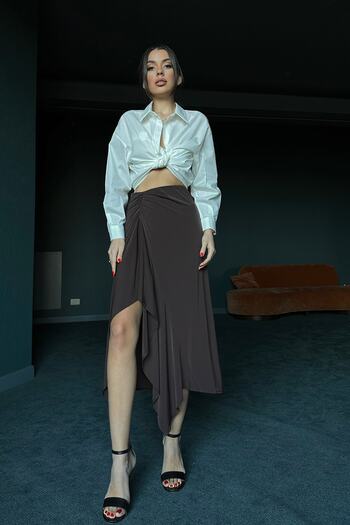 Seda Yalçın Atelier Brown Front Gathered Midi Skirt