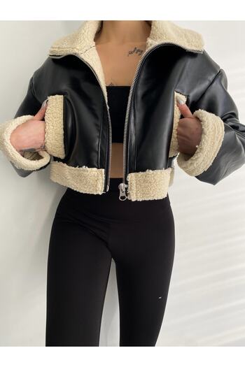 Ekim Store Μπουφάν Crop με γούνινη επένδυση