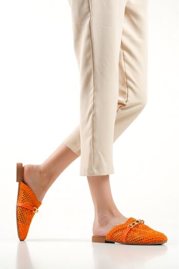 Artgoo Orange Ak Woman's Closed Front Straw Dowry Slippers