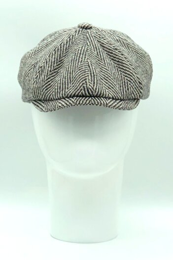 Hoppe Winter Stamped Wool Black Herringbone Pattern 8-Piece Irish Style Peaky Blinders Cap Hat