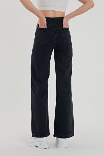 Trn JNS Women's Roksana Black High Waist Wide Leg Jeans