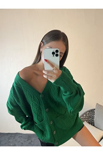 Ece Knitwear Buttoned Cardigan with Pockets Green
