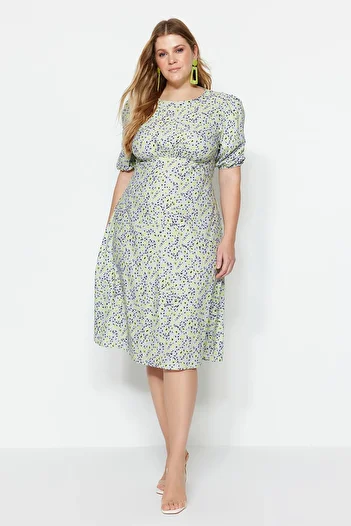 Trendyol Curve Multicolored Flower Patterned Woven Dress TBBSS23AH00036