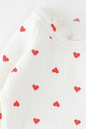 Banamio Pera Baby Girl Heart Patterned Corduroy Triple Suit