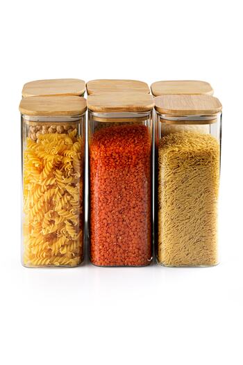 Karçiçeği Home 6-Piece 1000 ml Square Luxury Vacuum Spice Bowl with Bamboo Lid