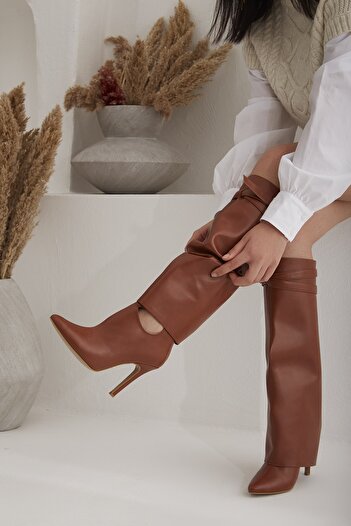 AYAKKABI PRENSİ Dressed Tan Matte Women's Boots, Heeled Boots