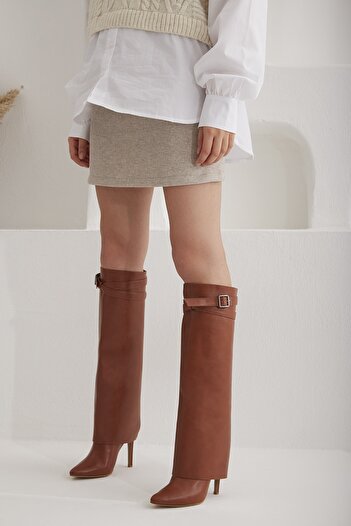 AYAKKABI PRENSİ Dressed Tan Matte Women's Boots, Heeled Boots