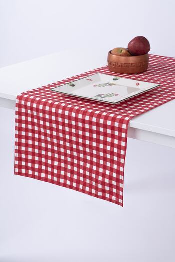 ALTINPAMUK Linen Runner Stain Resistant Fabric Gingham Red 40 X 140 Cm