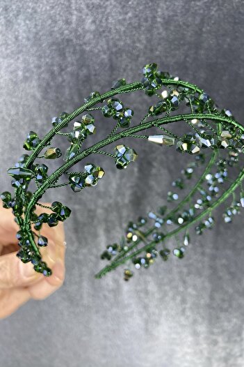 Hobigram New Season Bridal Accessory Green Crystal Stone Handmade Angel Model Henna and Bridal Crown – Other Hair