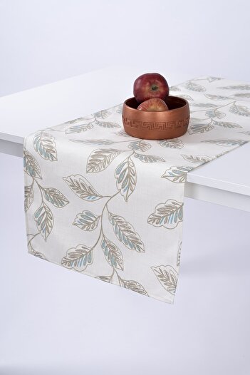 ALTINPAMUK Special Luxury Runner Stain Resistant Water Repellent Special Fabric Cream Leaf Turquoise 135X45 Runner1020