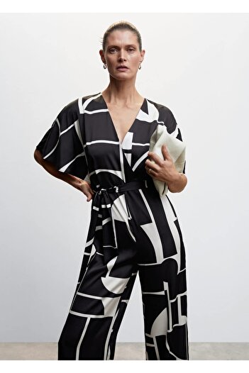 MANGO Woman Patterned Satin Jumpsuit