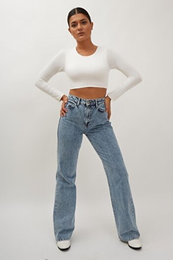 Trn JNS Juliet Light Blue Snow Wash Super High Waist Wide Leg Denim Jeans