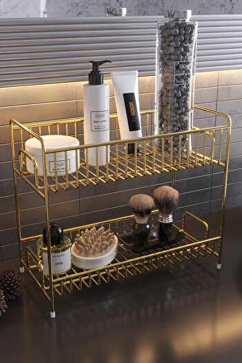boz concept home Πάγκος 2 επιπέδων Χρυσό Οργανωτής Κουζίνας Μπαχαρικά Μπάνιο Organizer Πάγκος