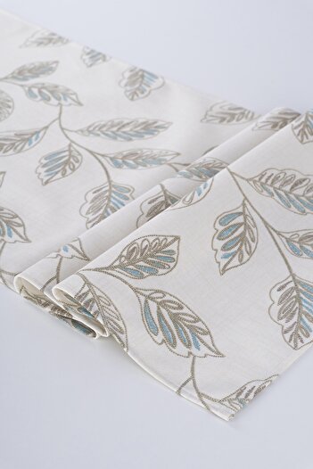 ALTINPAMUK Special Luxury Runner Stain Resistant Water Repellent Special Fabric Cream Leaf Turquoise 135X45 Runner1020