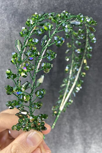 Hobigram New Season Bridal Accessory Green Color Crystal Stone Handmade Maria Model Henna and Bridal Crown – Other