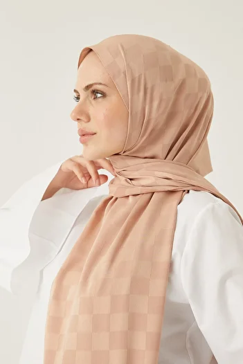 FRESCO SCARFS Women's Hijab Silky Cotton Jacquard Checkerboard Pattern Shawl*mink