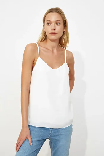 Trendyol Collection Ecru Basic Strappy Woven Blouse TWOSS19BB0224