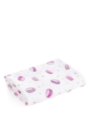 Caline Baby Muslin Cloth Cover Macaron Pattern - Pink 120x120 Cm + 4 Mouth Wipes