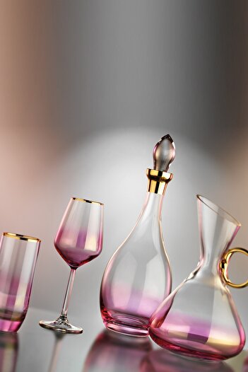 KCD Pink Bolero - 31 Pieces Glass Tableware, Presentation Dowry Set, Water Cup and Cutting Hand Decorations