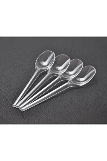 Eskidji Sanat Evi Soup Spoon Dessert & Ice Cream & Party & Celebration Sup Transparent Plastic Spoon 100 Pack