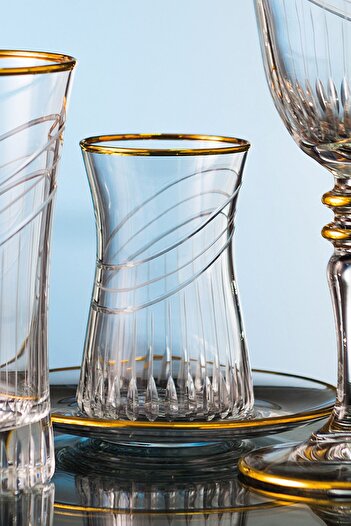KCD Seremoni Gold 12-Piece Tea Cup Set for 6 People