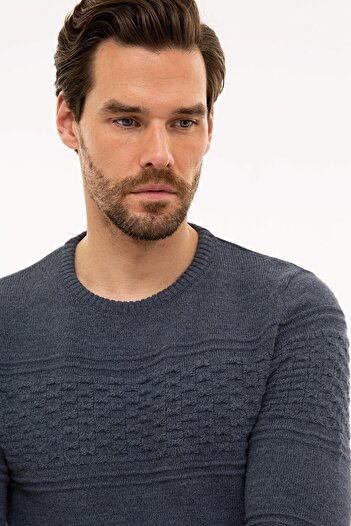 Pierre Cardin Men's Blue Slim Fit Crew Neck Knitwear Sweatshirt