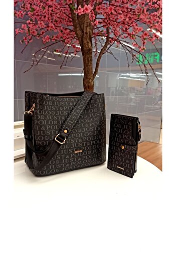Just Polo Women's Black Bag Wallet Combination