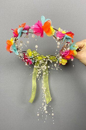 Hobigram Special Design Bridesmaid Crown with Colorful Laser Flowers and Pearls Outdoor Shooting Crown – Party Crowns, Stylish Design