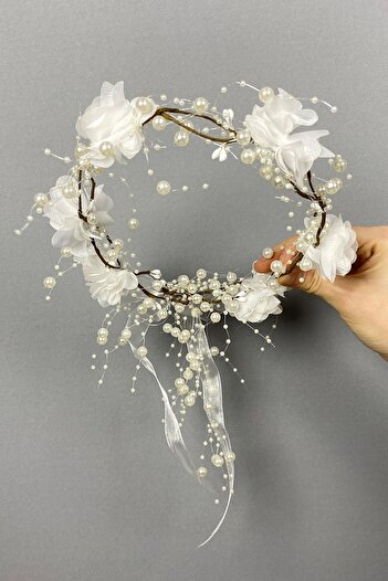 Hobigram White Laser Floral Pearl Special Design Bridesmaid Crown Outdoor Shooting Crown – Party Crowns, Stylish Design