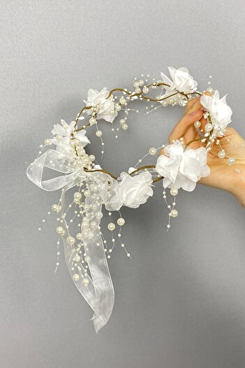 Hobigram White Laser Floral Pearl Special Design Bridesmaid Crown Outdoor Shooting Crown – Party Crowns, Stylish Design