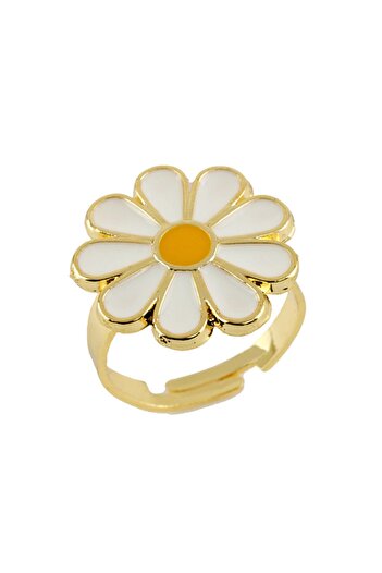 AlpCollection Adjustable Length Women's Ring with Yellow Daisy Figure