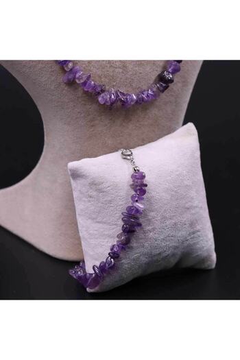 MYTAKIAĞACIMFH Amethyst Stone Unshaped Broken Stone Necklace Bracelet Set (with Chain Extension)