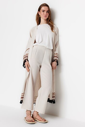 Trendyol Modest Ecru Wide Leg Cotton Blend Woven Trousers TCTSS23TP00038