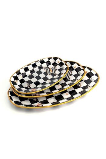 GÜRCÜGLASS Damalı Oval Kayık Tabak 3 Lü