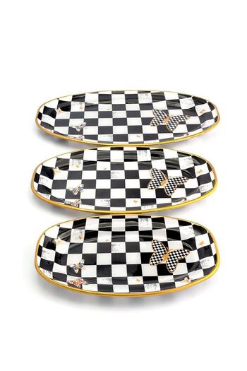 GÜRCÜGLASS Damalı Oval Kayık Tabak 3 Lü
