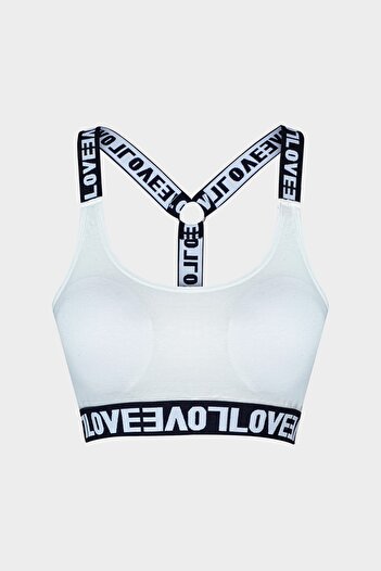 HNX White Cotton Love Rubber Ring Detailed Women's Bustier with Pads